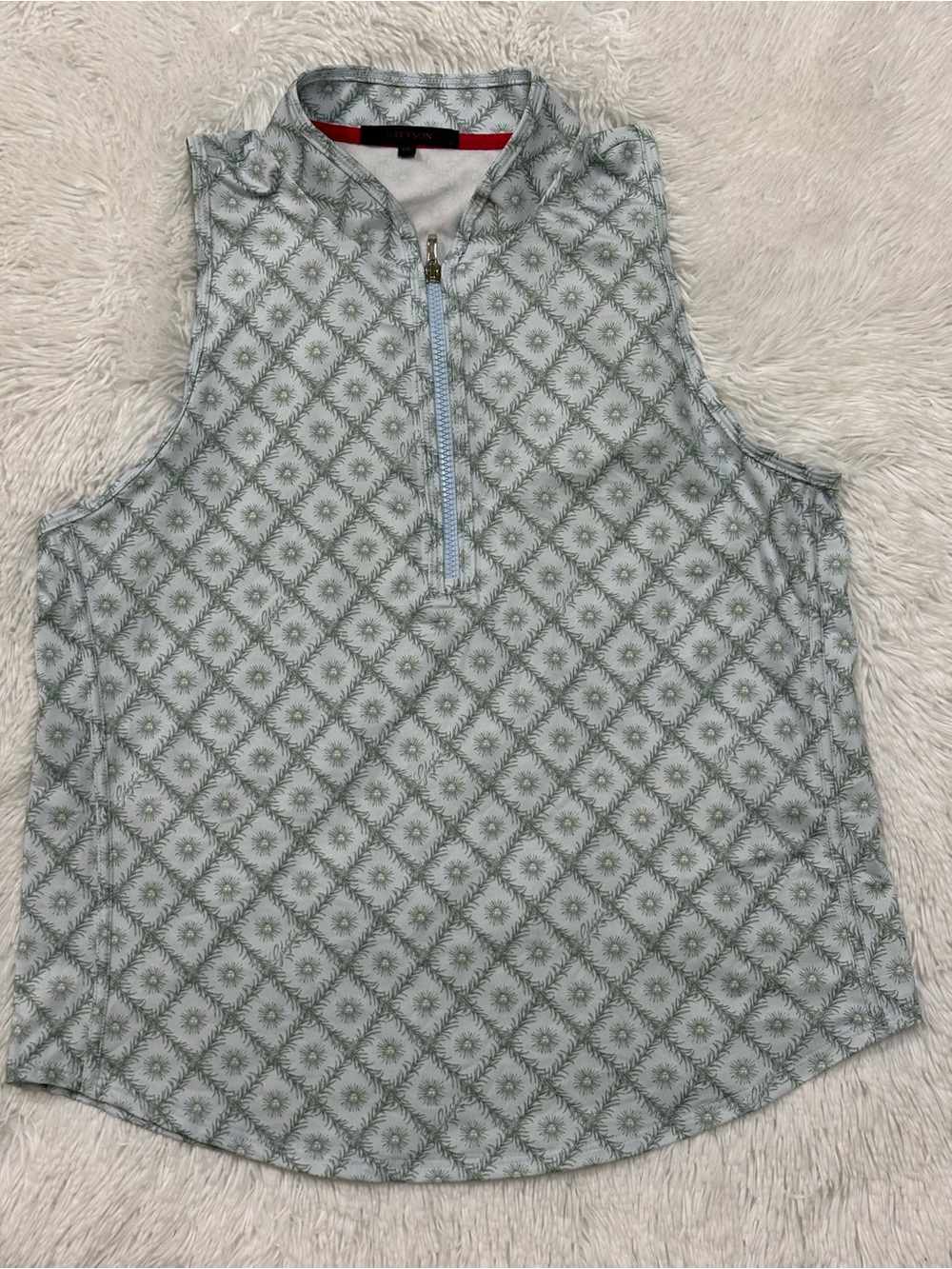 Greyson Light Blue & Sage Zip-Front Patterned Shell